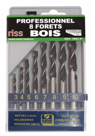 Forets 3 a 10 mm bois 3 pointes coffret de 8 pieces riss