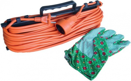 Rallonge prolongateur jardin 2x1,5 orange 25m + range cable + gant
