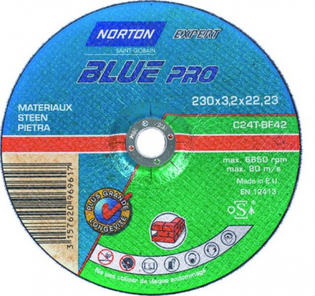 Disque a tronconner materiaux 230x3,2x22,2 mm blue pro norton