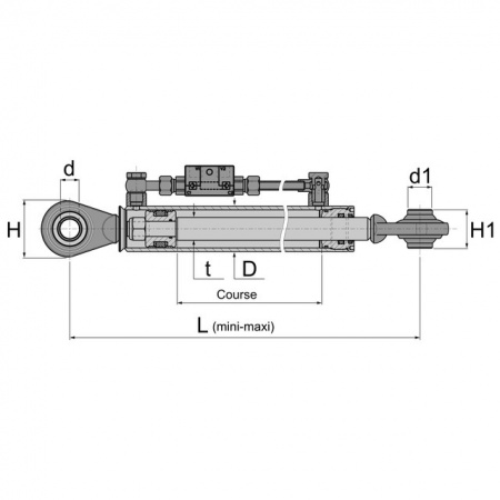 Barre de poussé / troisième point hydraulique rotule & rotule lg 530-740 mm