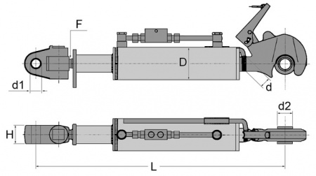 Barre de poussée  hydraulique chape-crochet lg 690-900 c t2