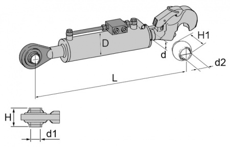 Barre de poussée  hydraulique rotule/crochet catégorie 3 longueur 626-836 mm