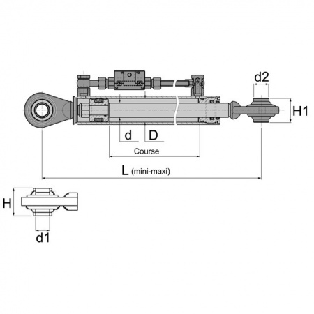 Barre de poussée  hydraulique rotule-rotule lg 410-570 cat1