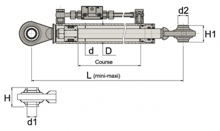 Barre de poussée  hydraulique rotule-rotule longueur 480-680 mm cat1