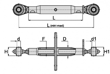 Barre de poussée  mécanique rotule-rotule longueur  510-760 catégorie 1