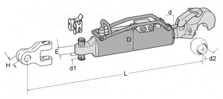 Barre de poussee hydraulique avec amortisseur sans chape-crochet longueur 602-852 cat3