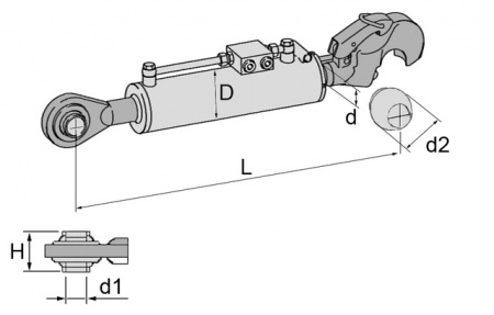 Barre de poussee hydraulique rotule-crochet longueur 585-825 cat2 cbm
