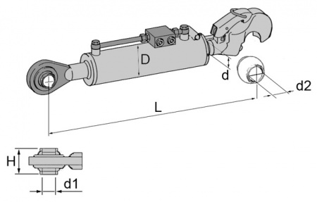 Barre de poussee hydraulique rotule-crochet longueur 690-900 cat3