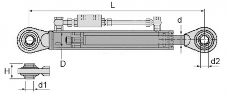 Barre de poussee hydraulique rotule-rotule longueur 575-815 cat2 cbm