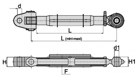 Barre de poussée mécanique chape-rotule et levier lg 670-955