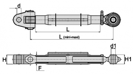 Barre de poussée mécanique chape-rotule et levier lg 670-955