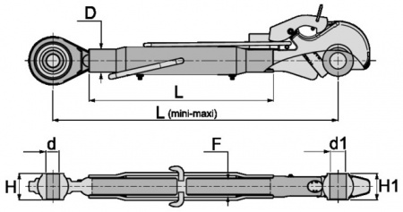 Barre de poussee mecanique rotule-crochet longueur 660-945 cat2-3