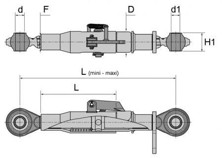 Barre de poussee mecanique rotule-rotule longueur 440-610 cat2