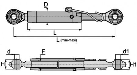 Barre de poussee mecanique rotule-rotule longueur 540-770 cat2