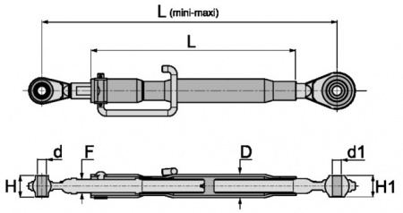 Barre de poussee mecanique rotule-rotule longueur 615-820 cat1