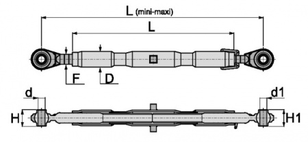 Barre de poussee mecanique rotule-rotule longueur 670-865 cat1