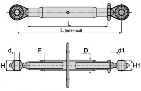 Barre de poussee mecanique rotule-rotule longueur 720-990 cat2