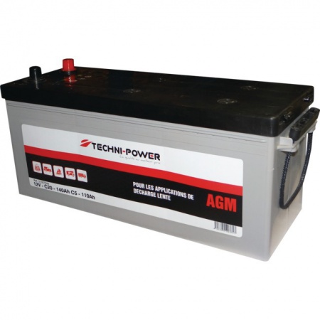 Batterie 12v-135ah decharge lente agm loisir + a droite techni-power