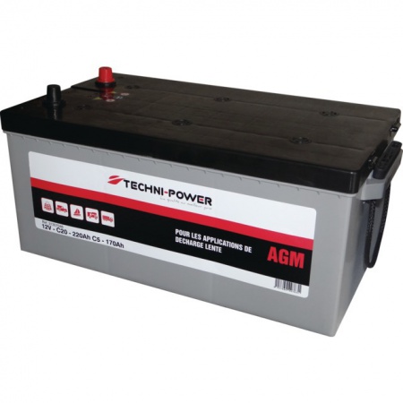 Batterie 12v-205ah decharge lente agm loisir + a droite techni-power