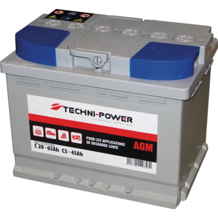 Batterie 12v-60ah decharge lente agm loisir + a droite techni-power