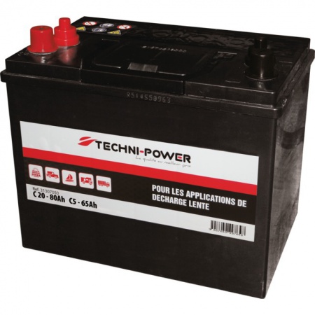 Batterie 12v-80ah decharge lente double bornes + a droite techni-power