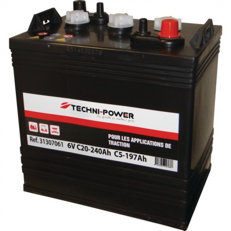 Batterie 6v-240ah decharge lente traction + a droite techni-power