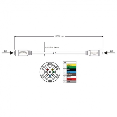 Câble de liaison femelle-femelle 8 pin 10m Techni-Power