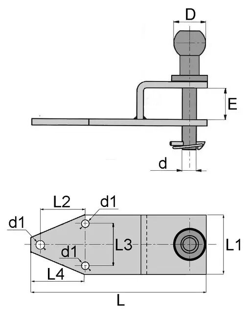 Chape d'attelage mixte avec rotule pour micro tracteur longueur295mm