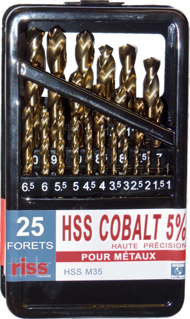 Boite forets hélicoïdaux HSS-G M35 acier cobalt 1 - 13 mm 26 pièces