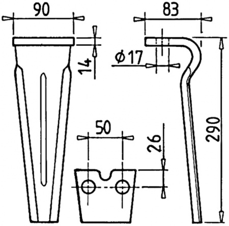 Dent de herse rotative adaptable Forigo 290x90x14 mm rlm58001
