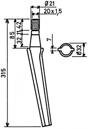 Dent de herse rotative conique longueur 315 rh7 adaptable remac