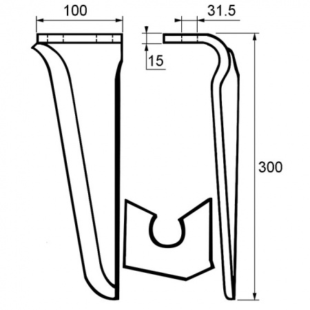Dent de herse rotative droite 300x100x15 mm adaptable Breviglieri