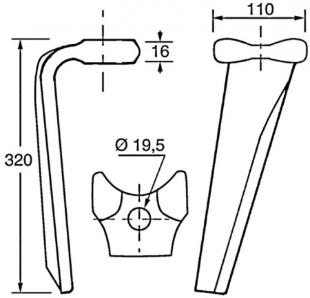 Dent de herse rotative droite 320x110x16 mm origine Kuhn 52596410