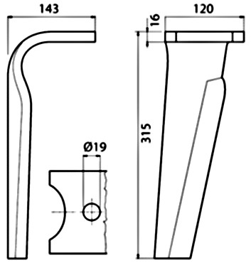 Dent de herse rotative droite adaptable Kuhn 315x120 mm k2500100 / 00384026