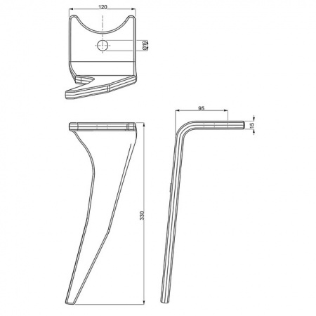 Dent de herse rotative gauche adaptable Amazone 330x120x15 mm