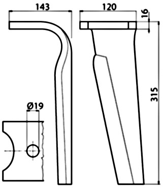 Dent de herse rotative gauche adaptable Kuhn 315x120 mm k2500090 / 00384025