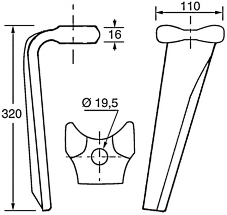 Dent de herse rotative gauche adaptable Kuhn 320x110 mm 52596510