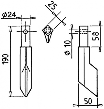 Dent de rototiller diamètre 24 mm 190x50 mm adaptable R0au