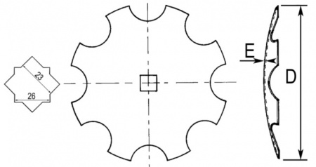 Disque universel crénelé diamètre 460x3,5 mm carré de 23/26 mm