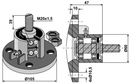 Moyeu disque 105 mm convexe 4 trous 10 mm