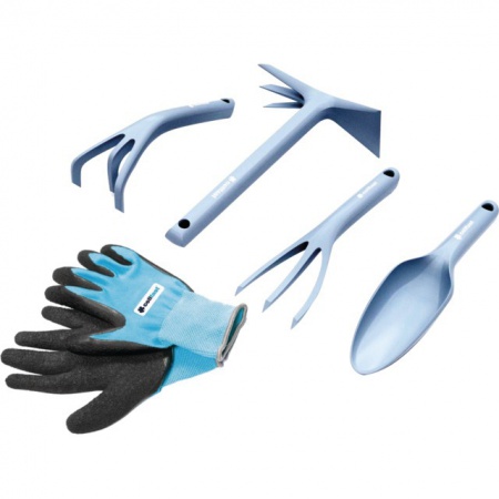 Set d\'outils pastel bleu + gants de jardinage Cellfast